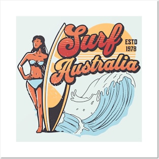 Surf Australia // Vintage Surfer Babe // Retro Surfing Posters and Art